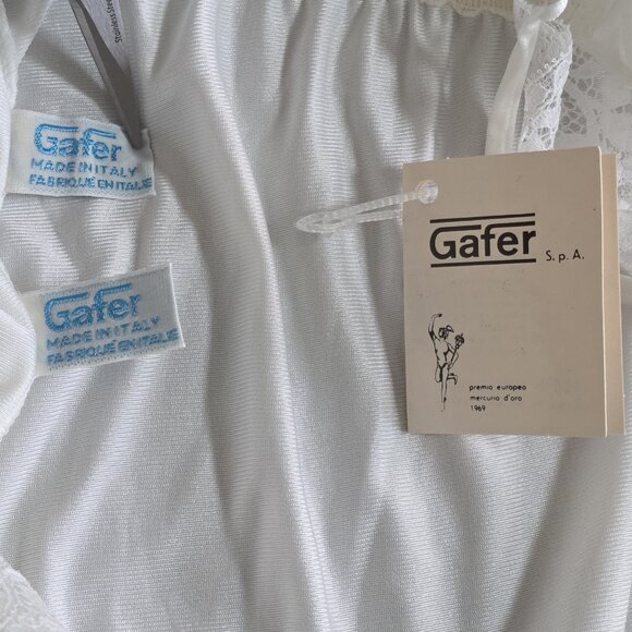 Vtg Gafer Full Slip Nightgown Robe Set IT 4  L White Nylon Calais Lace Italy NOS - Picture 4 of 16